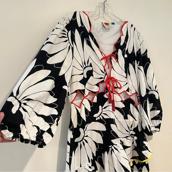 Farm Rio Cutout Tiered Tie Front Colorful Floral Tropical Boho Maxi Dress Large - Picture 4 of 9